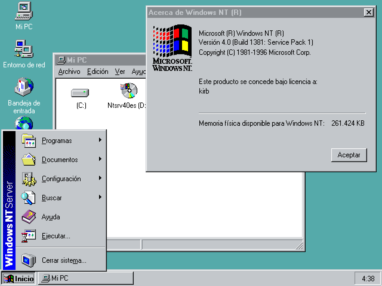 Same screenshot as above, in Spanish for Windows NT 4.0 Server